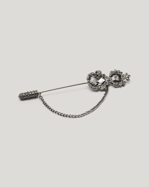 Jewelled Lapel Pin, Gunmetal, hi-res
